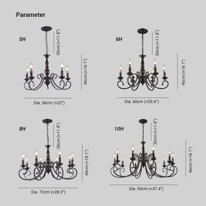 Silva Creative Retro Candle Chandelier Black Metal Bedroom