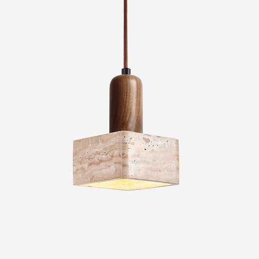 Quadratische Pendelleuchte Ritta aus Travertin