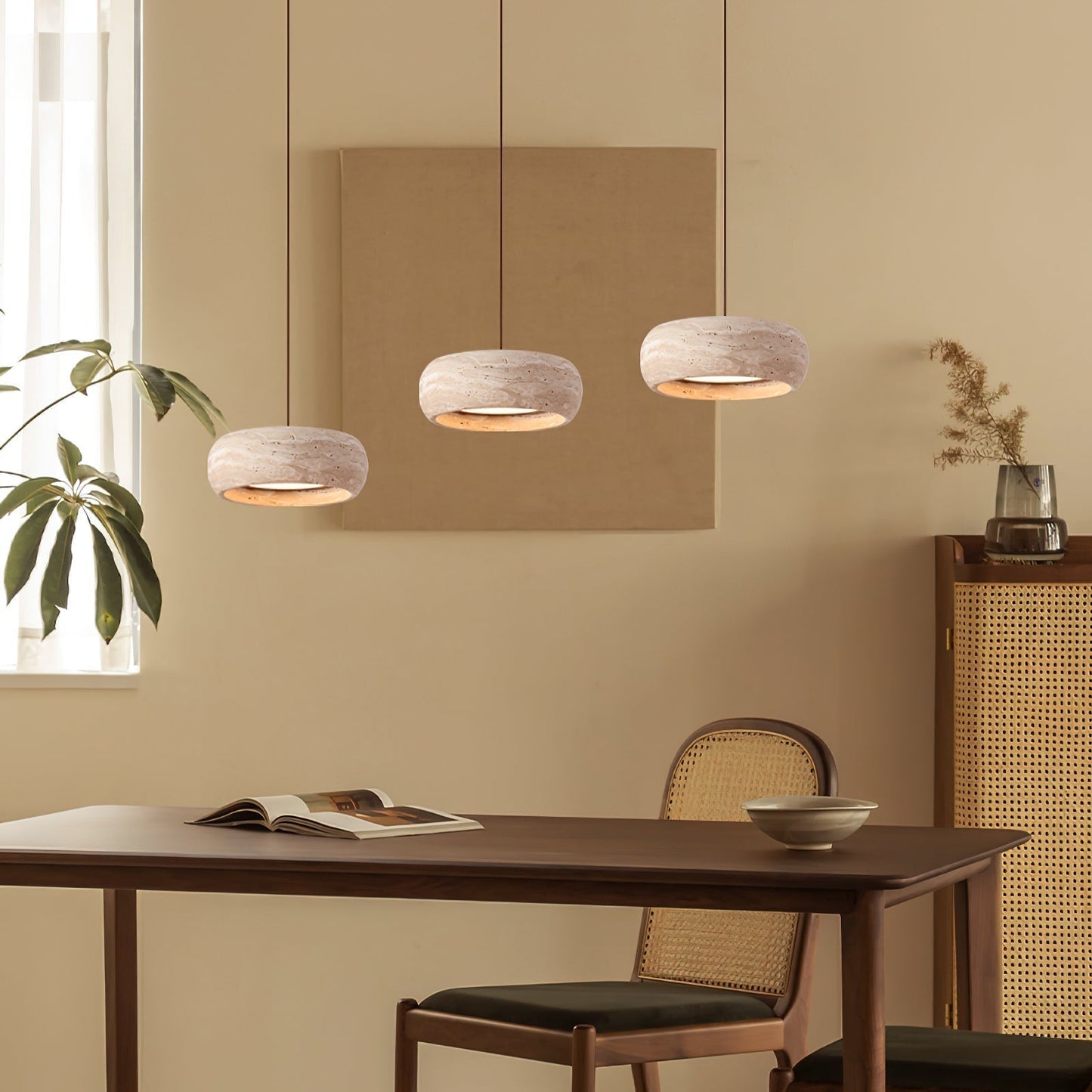 Tova Donut-Shaped Pendant Lights Travertine