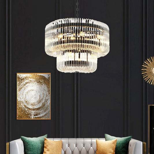 Kristy Moderne Luxus-LED-Kronleuchter-Deckenleuchte aus schwarzem/goldenem Glas für das Wohnzimmer