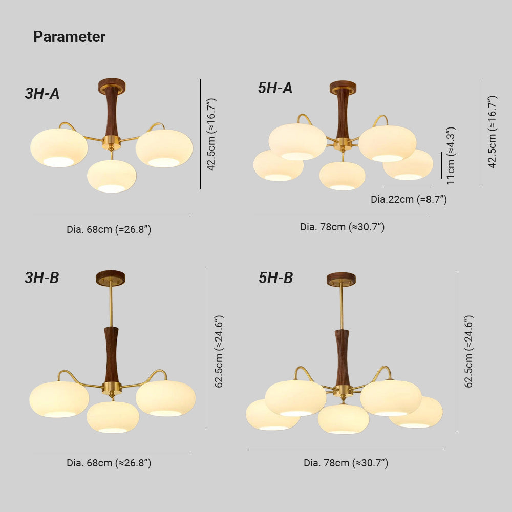 Lustre Candy en Laiton, Bois, Verre et Kaki