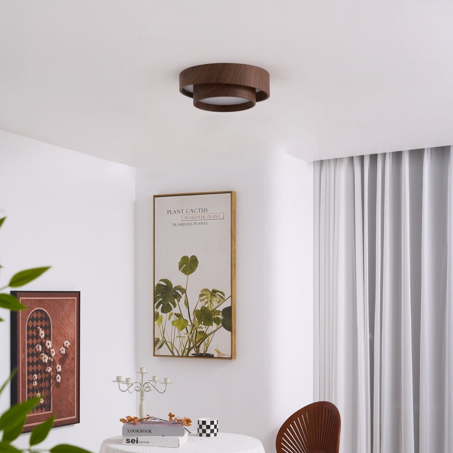 Wavin Ceiling Light Double - Ring Walnut Color