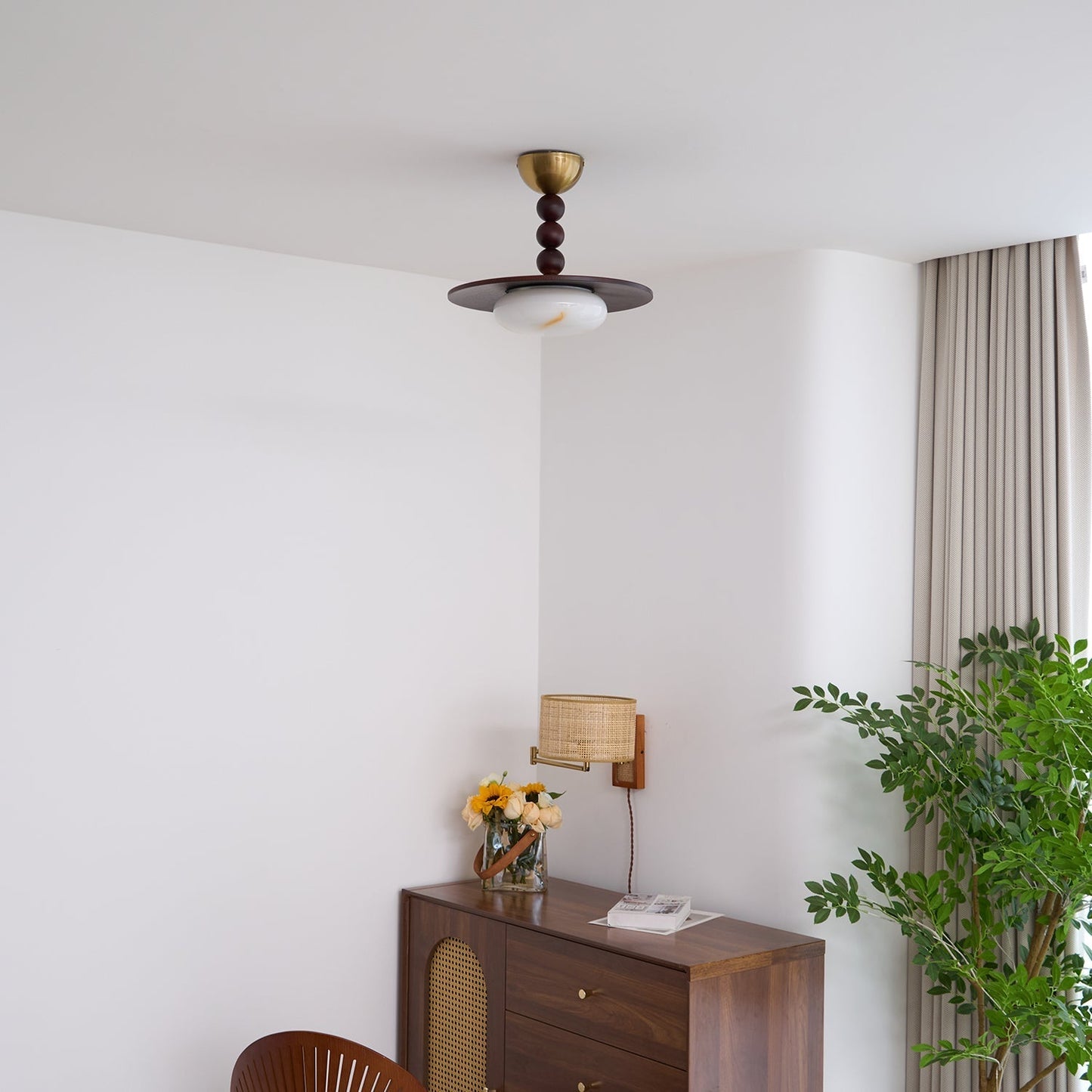 Yeste Ceiling Light Walnut Color & White Imitation Alabaster