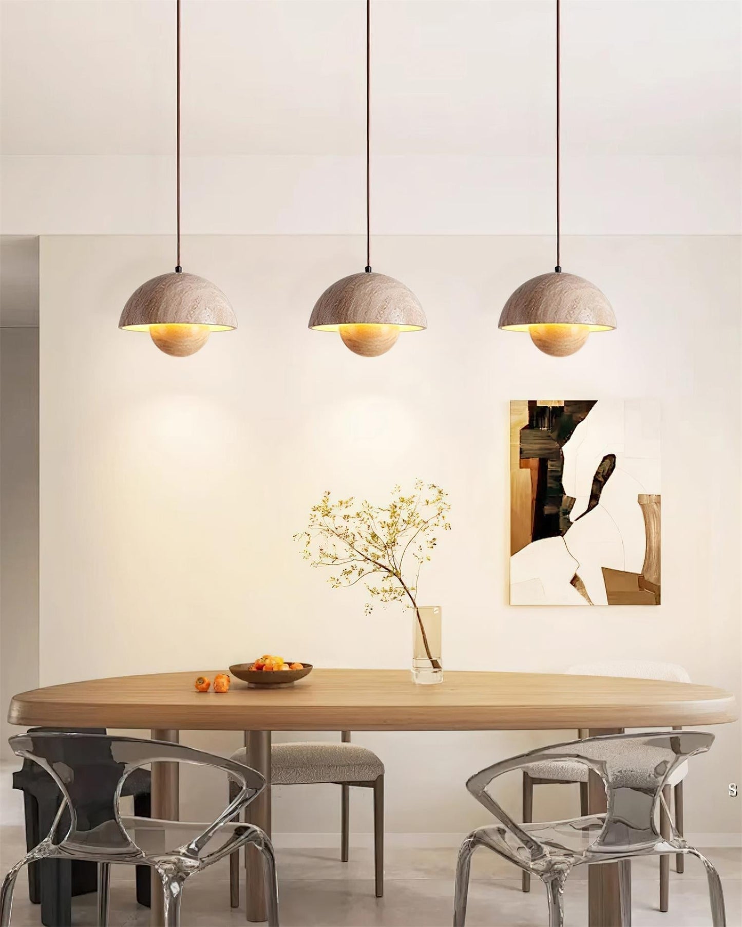 Ritta  Travertine  Pendant Lamp Wood