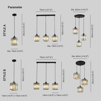 Vina Modern Cluster Cylinder Glass Pendant Light, Black/Gold
