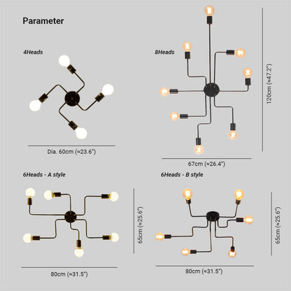 Arisha Vintage Modern Minimalist Industrial Metal Black Ceiling Lamp
