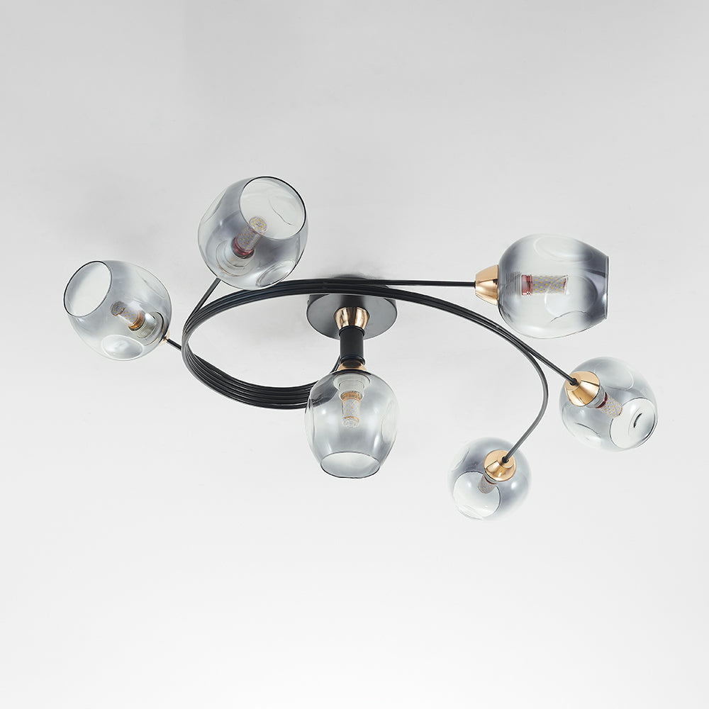 Plafonnier Valentina, verre, noir/doré, salle à manger