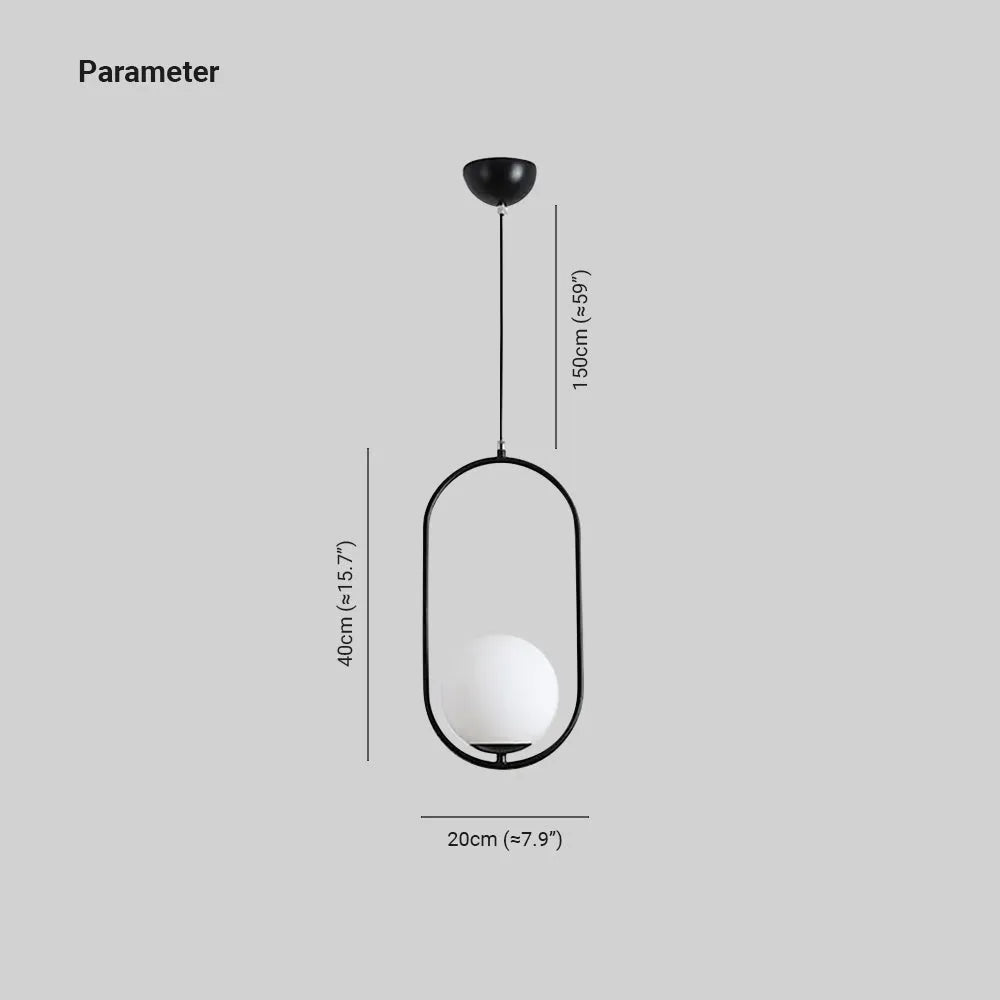 Lampe à suspension globe ovale minimaliste à cadre doré et noir Valentina