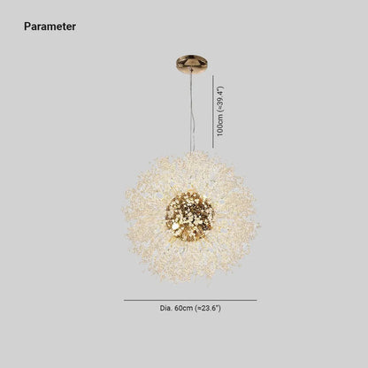Arisha Lampe à suspension élégante et minimaliste de luxe en forme de pissenlit, doré/chrome