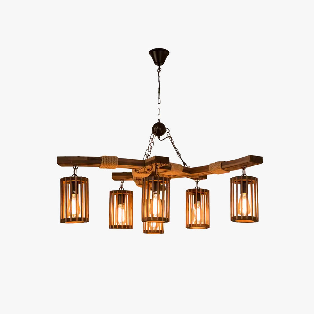 Epoch Retro LED-Kronleuchter aus Holz für Restaurant/Wohnzimmer/Bar