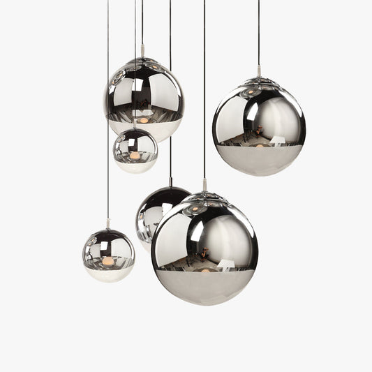 Valentina Industrielle runde Metall-Glas-Pendelleuchte für Wohnzimmer