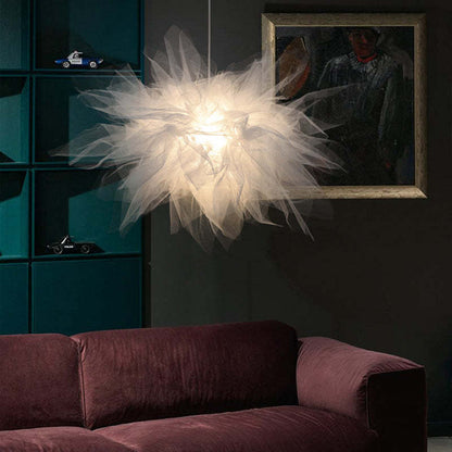 Arisha Lampe à suspension moderne en tissu à fleurs, chambre à coucher, blanc