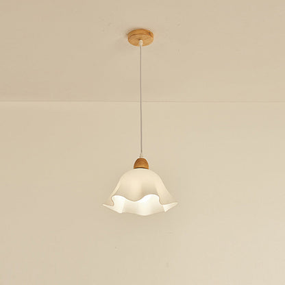 Muto Minimalist Flower /Wood Pendant Light, White