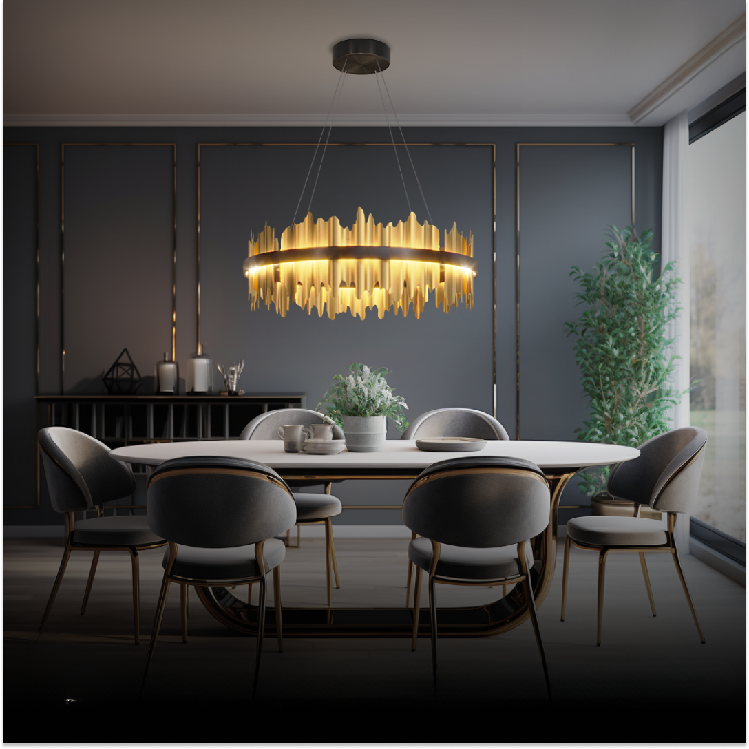 Kristy Industrie-Kronleuchter, zylindrisches Metall, Schwarzgold, für Wohnzimmer
