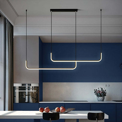 Clen Modern Linear Pendant Light Double Frame, Black/Gold