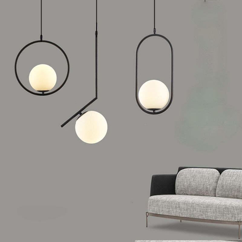 Arisha Modern Globe Metal/Glass Pendant Light, 3 Style