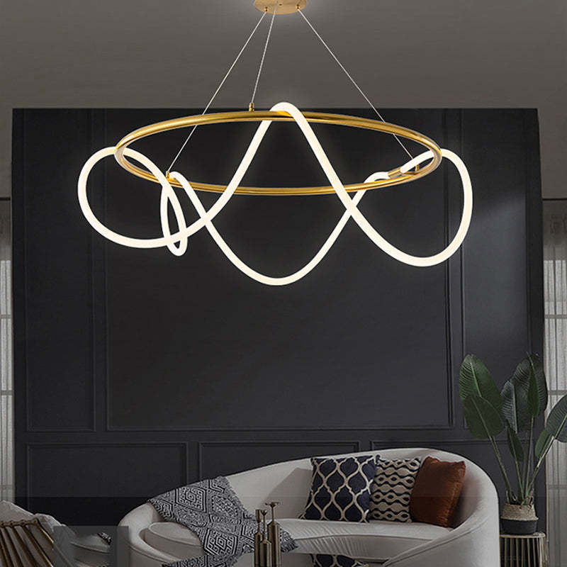 Arisha Curved & Linear Semi Flush Mount Ceiling Light, Gold