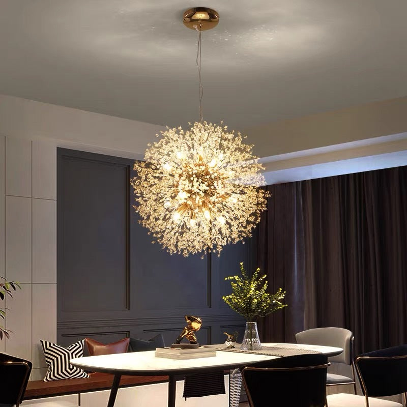 Arisha Lampe à suspension élégante et minimaliste de luxe en forme de pissenlit, doré/chrome