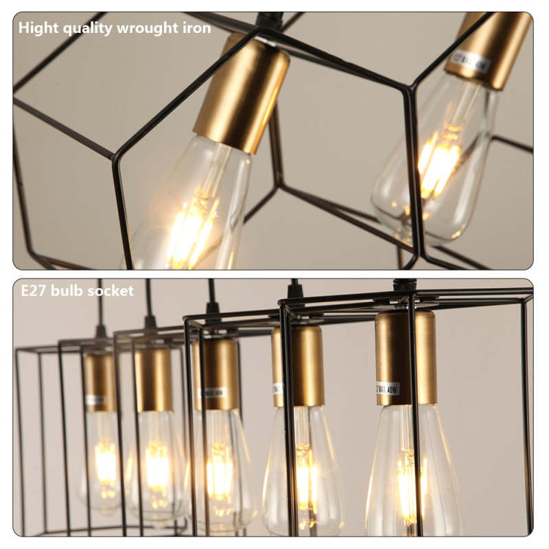 Arisha Lampe suspendue rustique à 3/5 lumières avec géométrie de ferme, noir