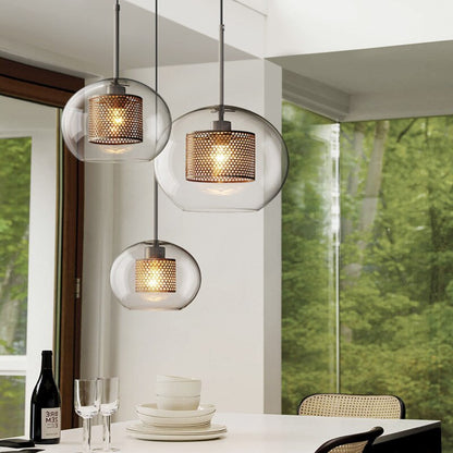 Hessa Contemporary Golden Pendant Light, Glass, Globe/Cylindric