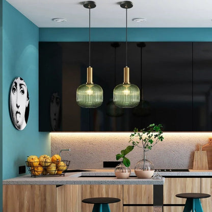 Valentina Pendant Light Crystal, Moru Glass, Cognac/Green/Grey, Kitchen Island