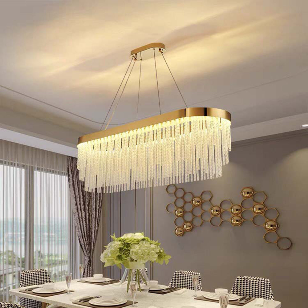 Kristy Modern Spiral Crystal Ring /Rectangle Chandelier, Gold
