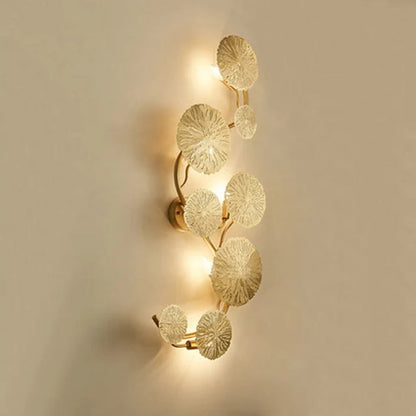 Arisha Modern Metal Round Lotus Leaf Wall Lamp, Gold