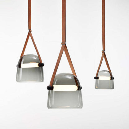 Valentina Modern Nordic Leather/Glass Pendant Light, Grey/White