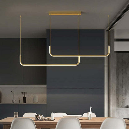 Clen Modern Linear Pendant Light Double Frame, Black/Gold