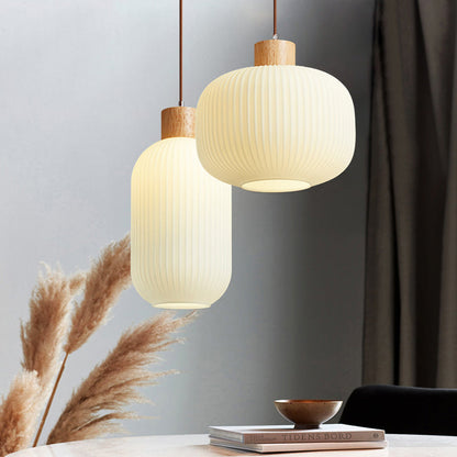 Muto Modern Wood/Glass Pendant Light, White