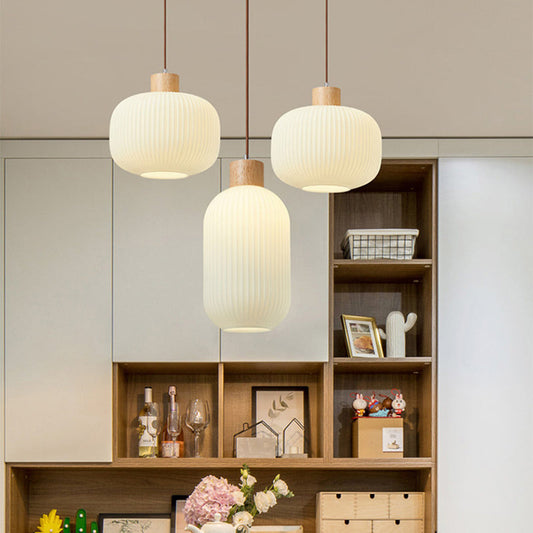 Muto Modern Wood/Glass Pendant Light, White