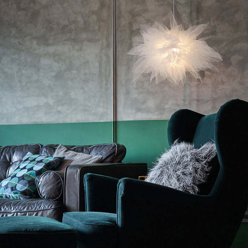 Arisha Lampe à suspension moderne en tissu à fleurs, chambre à coucher, blanc