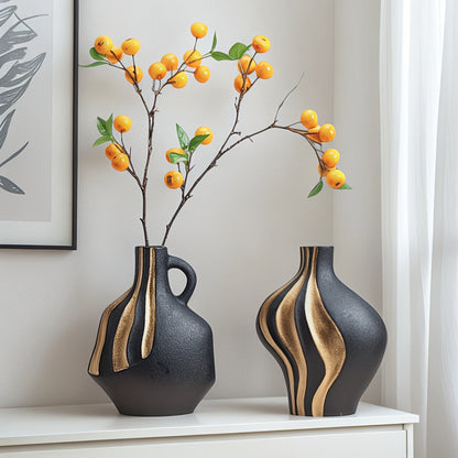 Modern Ceramic Vase | Black & White with Gold Accents – Luxury Tabletop & Mantelpiece Decoration