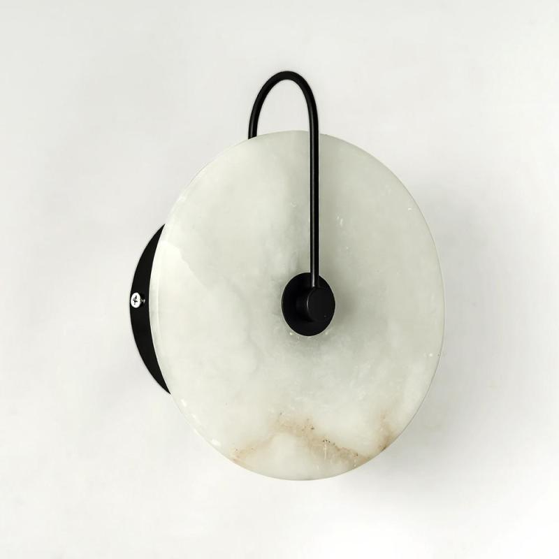 Arisha Round Bedside Wall Light, Artificial Marble, Gold & Black