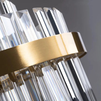Kristy Moderner mehrstufiger Kristall-LED-Kronleuchter im Wohnzimmer aus Messing