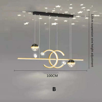 Arisha Pendelleuchte Double-C, Gold/Schwarzer Sternenhimmel