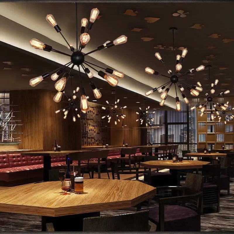 Lustre industriel Austin en métal noir pour restaurant et salle à manger