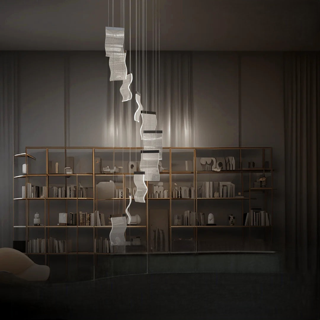 Kristy Industrial Chandelier Wave /Metal Gold Bedroom/Living Room