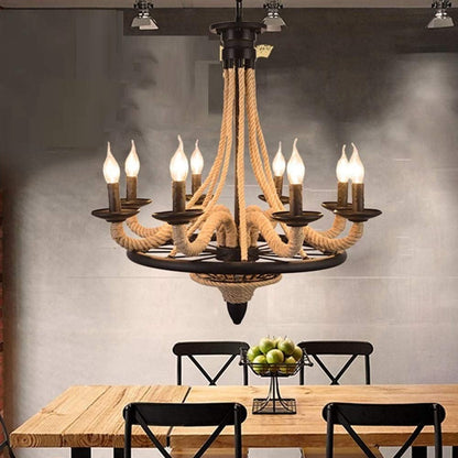 Epoch Antique LED Pendant Light Black Metal/Rope Bar