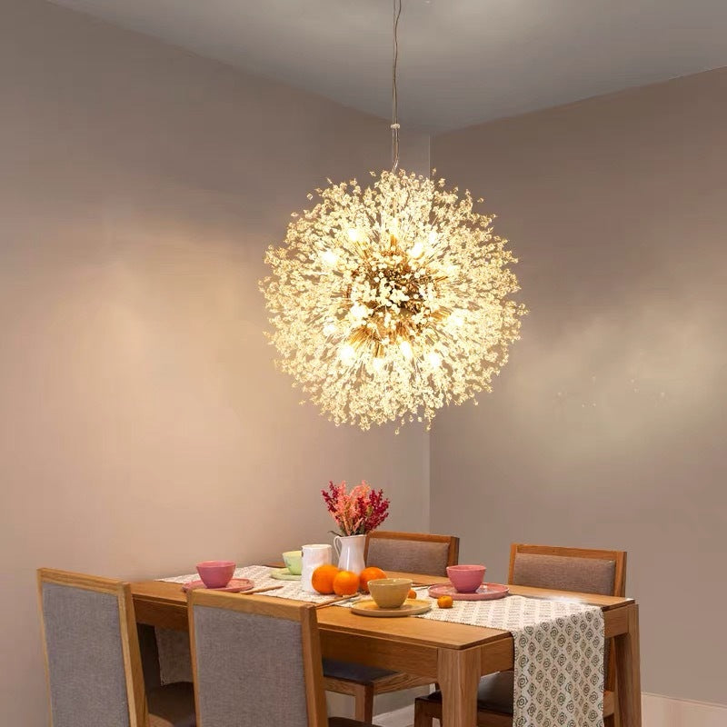 Arisha Lampe à suspension élégante et minimaliste de luxe en forme de pissenlit, doré/chrome