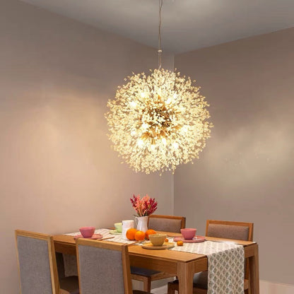 Arisha Lampe à suspension élégante et minimaliste de luxe en forme de pissenlit, doré/chrome