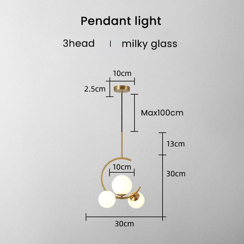 Valentina Modern Glass Globe Pendant Light, Metal & Glass, 3 Style