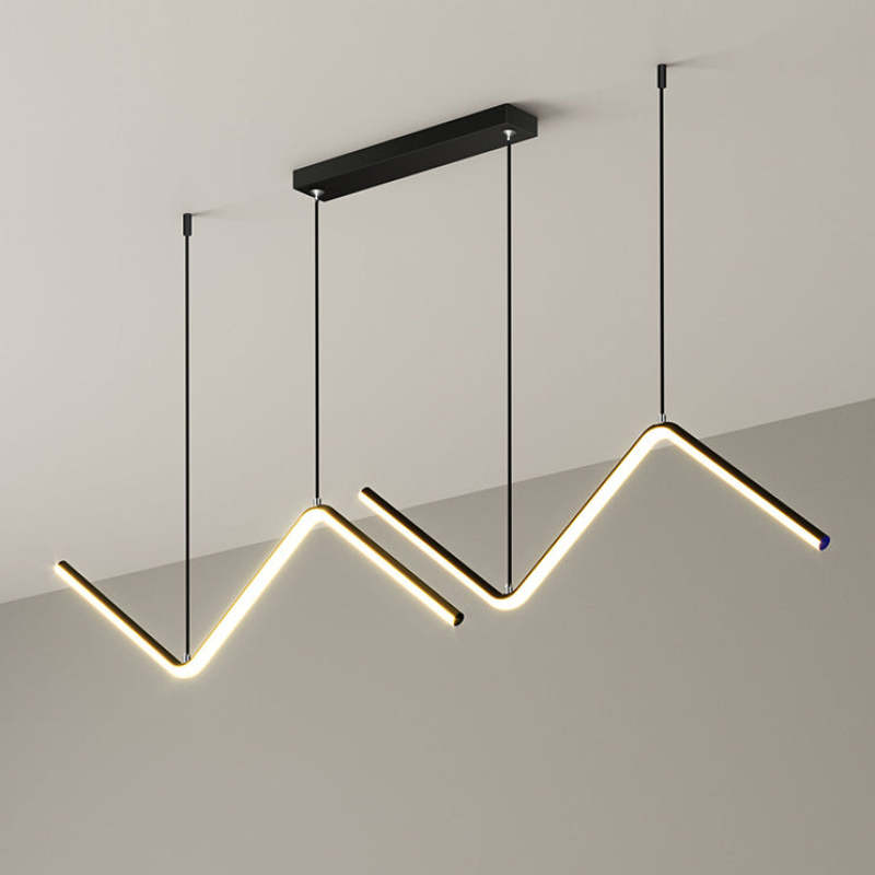 Arisha Lampe à suspension linéaire ondulée moderne double, noir/or
