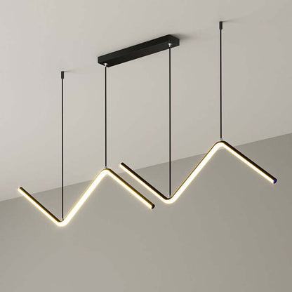 Arisha Lampe à suspension linéaire ondulée moderne double, noir/or