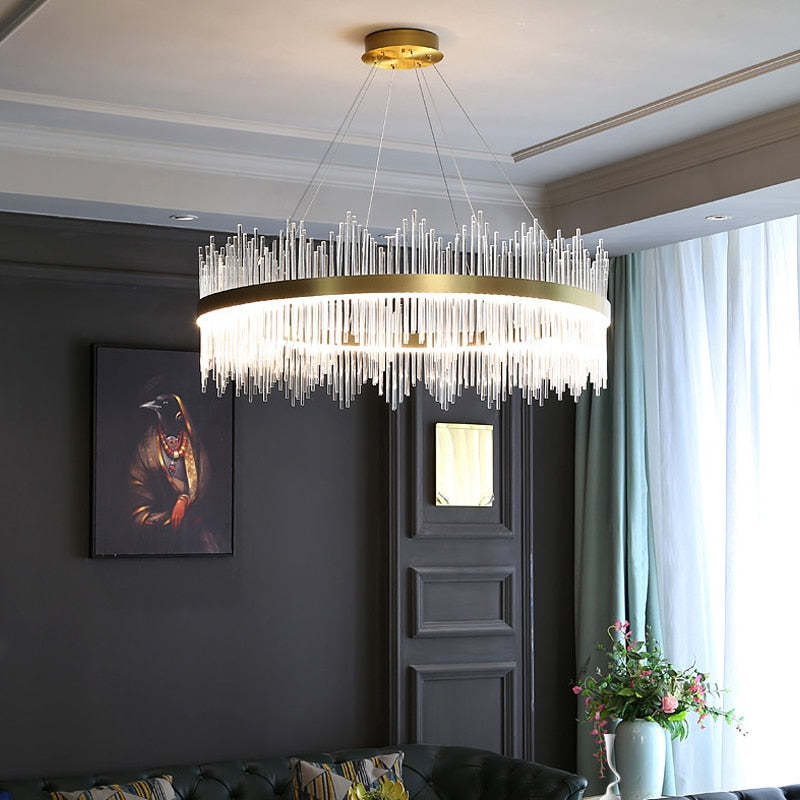 Kristy Modern Round/Rectangular Chain Chandelier, Gold