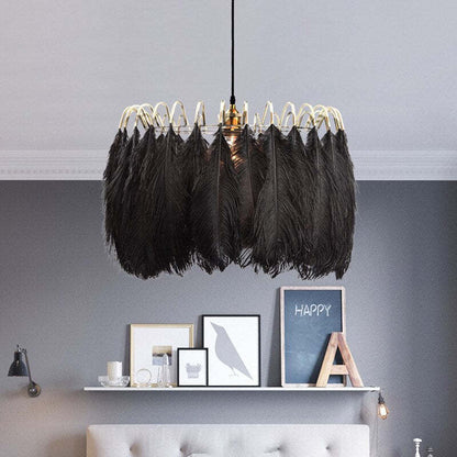 O'Moore Lampe à suspension élégante en forme de plume, noir/blanc, chambre/salon