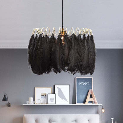 O'Moore Lampe à suspension élégante en forme de plume, noir/blanc, chambre/salon