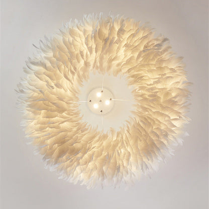 O'Moore Romantic Ring Feather/Metal Pendant Light, Natural Ostrich
