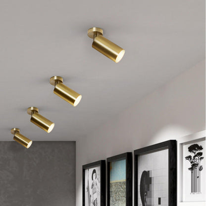 Aria Moderno Gold Cylinder Spotlight Background Flush Mount Ceiling Light, Metal