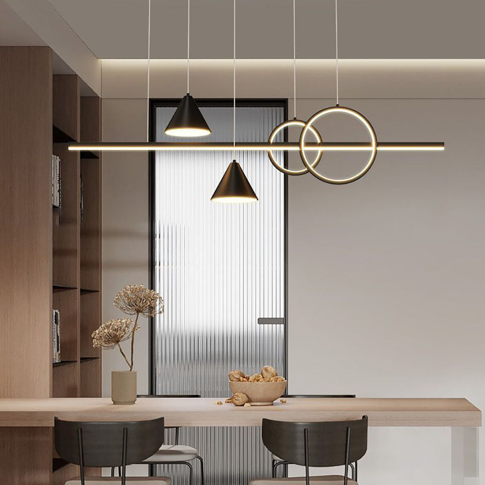 Arisha moderne lineare Metall-Pendelleuchte im geometrischen Stil, weiß/schwarz